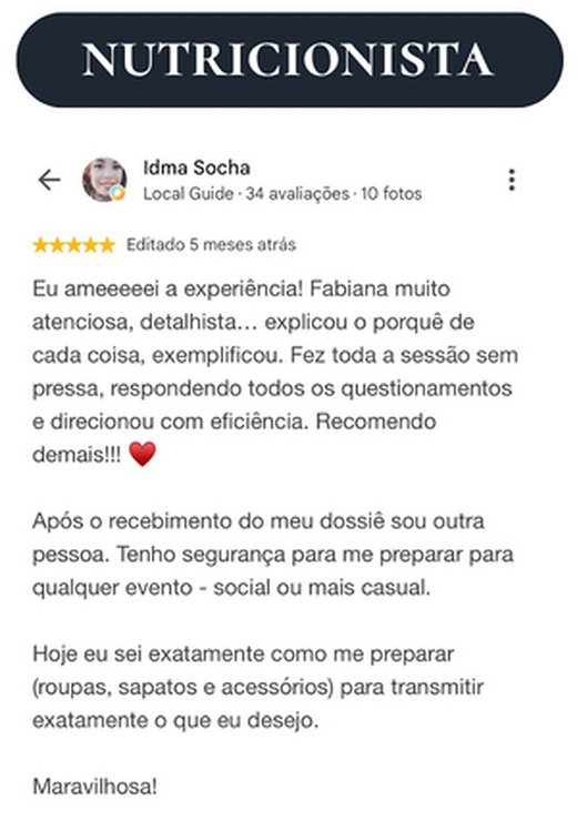 Avaliação no Google — Nutricionista