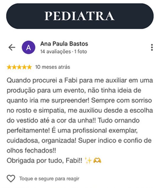 Avaliação no Google — Pediatra